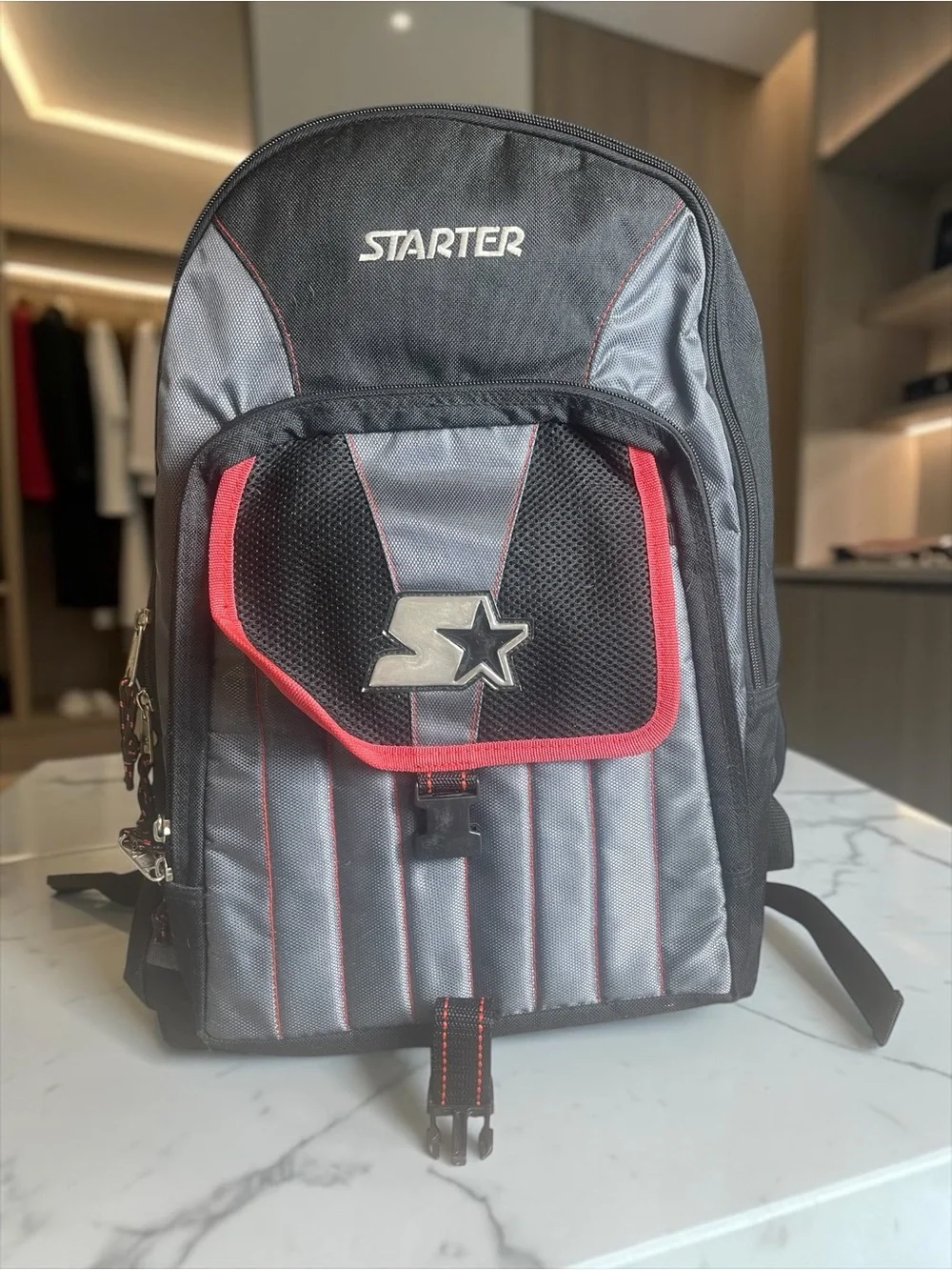 STARTER Black and Gray Backpack with Red Trim